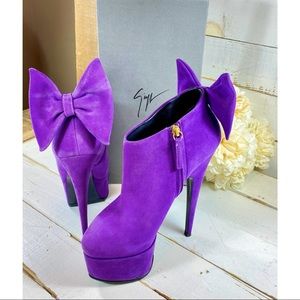 Giuseppe Zanotti Purple Suede Platform Heels with Bow Detailing